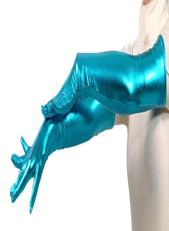 VSVO Women's Shiny Metallic Spandex Gloves (22in, Light Blue)